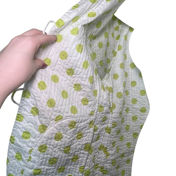 Patty Kim Quilted Jacket Size Large Green White Cotton Floral w/ Polka Dot Cuffs - Picture 3 of 8